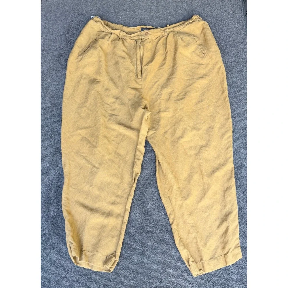 Lane Bryant Designs & Co Mustard Yellow Linen‎ Blend Tapered Pants Plus Size 24